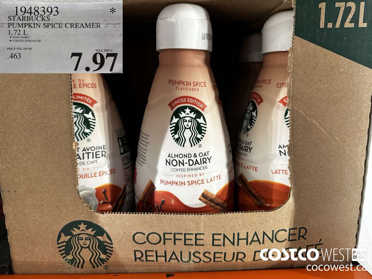 1948393 STARBUCKS PUMPKIN SPICE CREAMER 1.72L $7.97