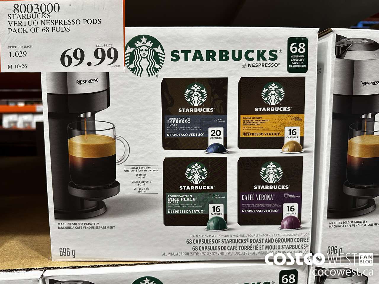 8003000 STARBUCKS VERTUO NESPRESSO PODS PACK OF 68 PODS $69.99