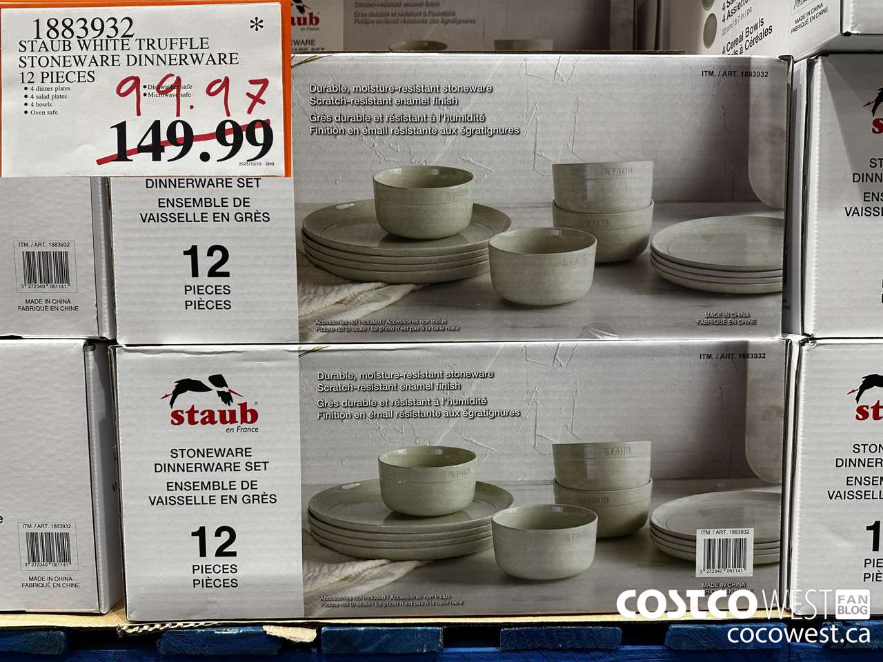 1883932 STAUB WHITE TRUFFLE STONEWARE DINNERWARE 12 PIECES $99.97
