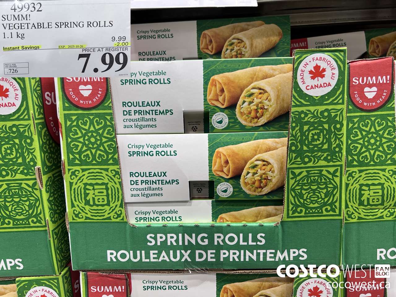49932 SUM-M! VEGETABLE SPRING ROLL 1 kg ($2.00 INSTANT SAVINGS EXPIRES ON 2025-10-26) $7.99