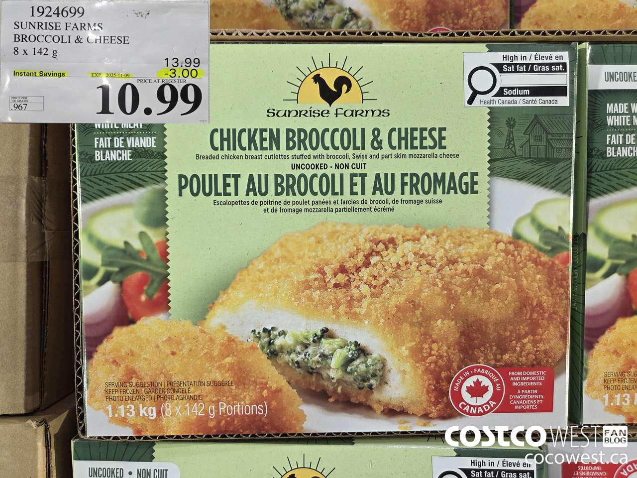 1924699 SUNRISE FARMS BROCCOLI & CHEESE 8 X 142 G ($3.00 INSTANT SAVINGS EXPIRES ON 2025-11-09) $10.99