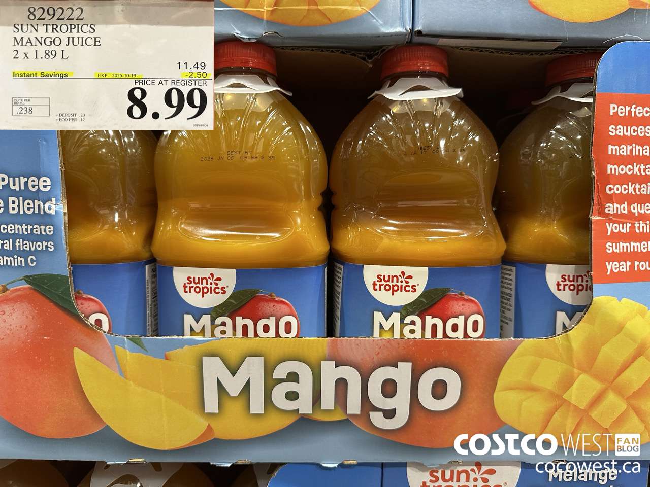 829222 SUN TROPICS MANGO JUICE 2 X 1.89L ($2.50 INSTANT SAVINGS EXPIRES ON 2025-10-19) $8.99
