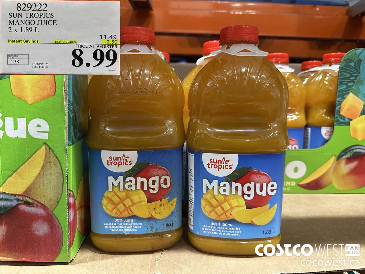 829222 SUN TROPICS MANGO JUICE 2 X 1.89L ($2.50 INSTANT SAVINGS EXPIRES ON 2025-10-26) $8.99
