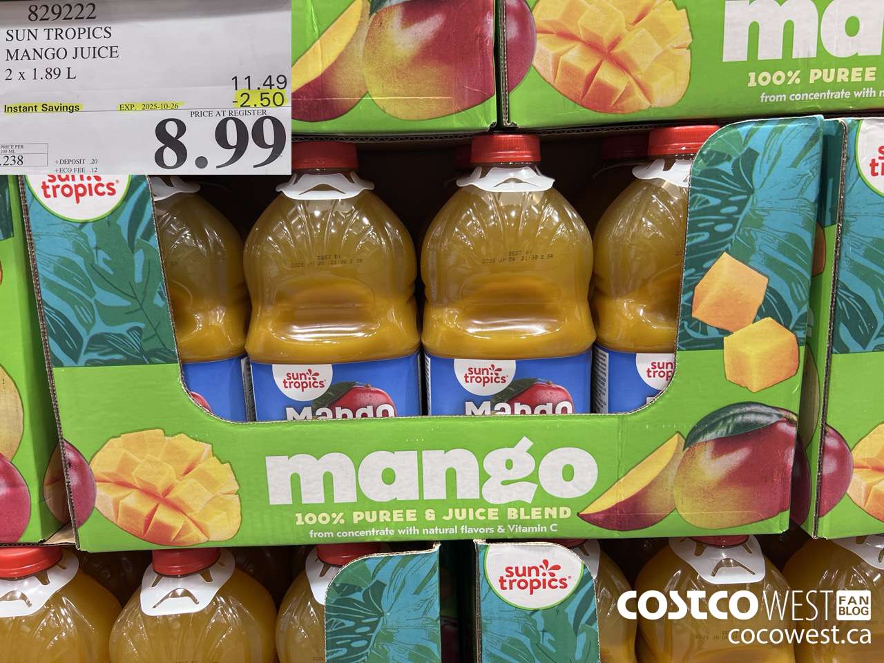 829222 SUN TROPICS MANGO JUICE 2 X 1.89L ($2.50 INSTANT SAVINGS EXPIRES ON 2025-10-26) $8.99