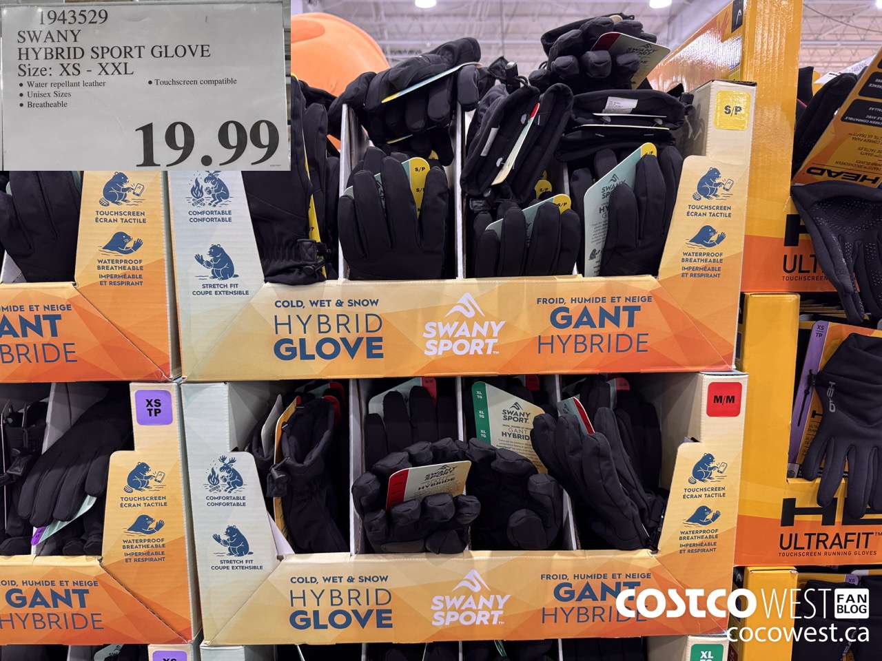 1943529 SWANY HYBRID SPORT GLOVE SIZE XS-XXL $19.99