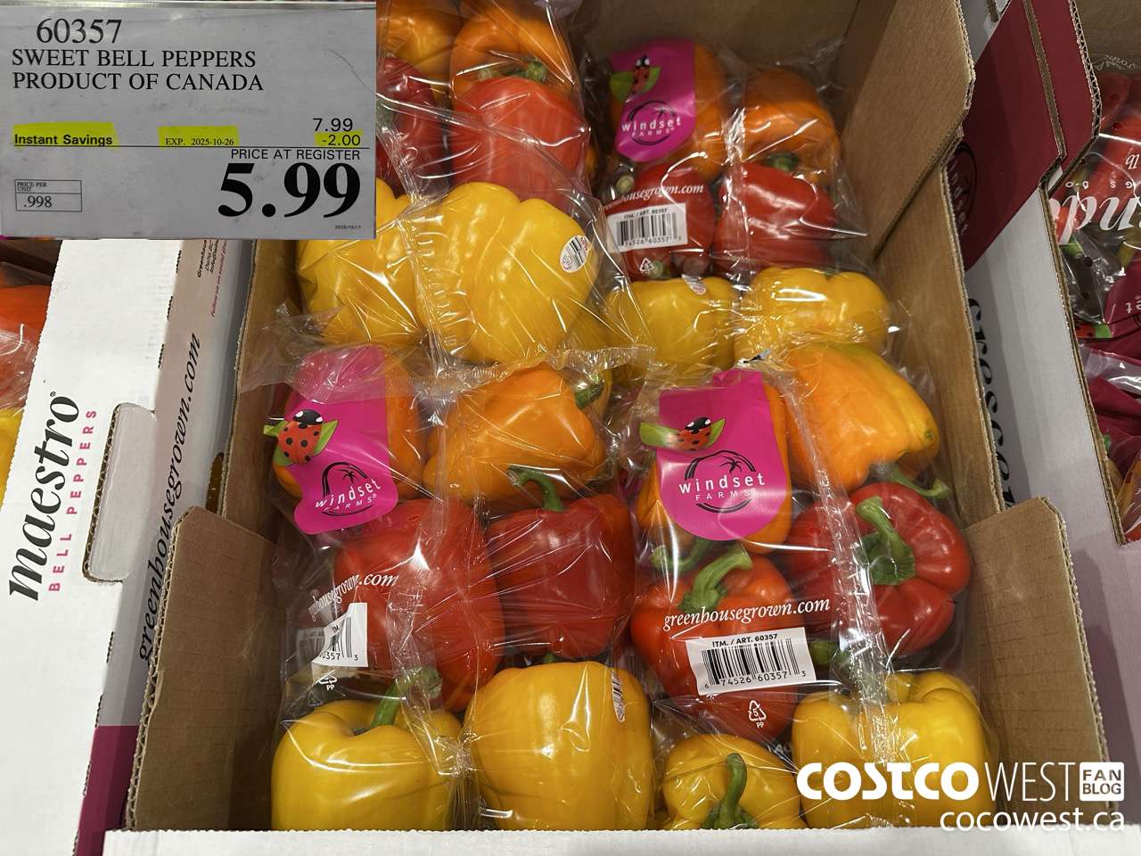 60357 SWEET BELL PEPPERS PRODUCT OF CANADA ($2.00 INSTANT SAVINGS EXPIRES ON 2025-10-26) $5.99