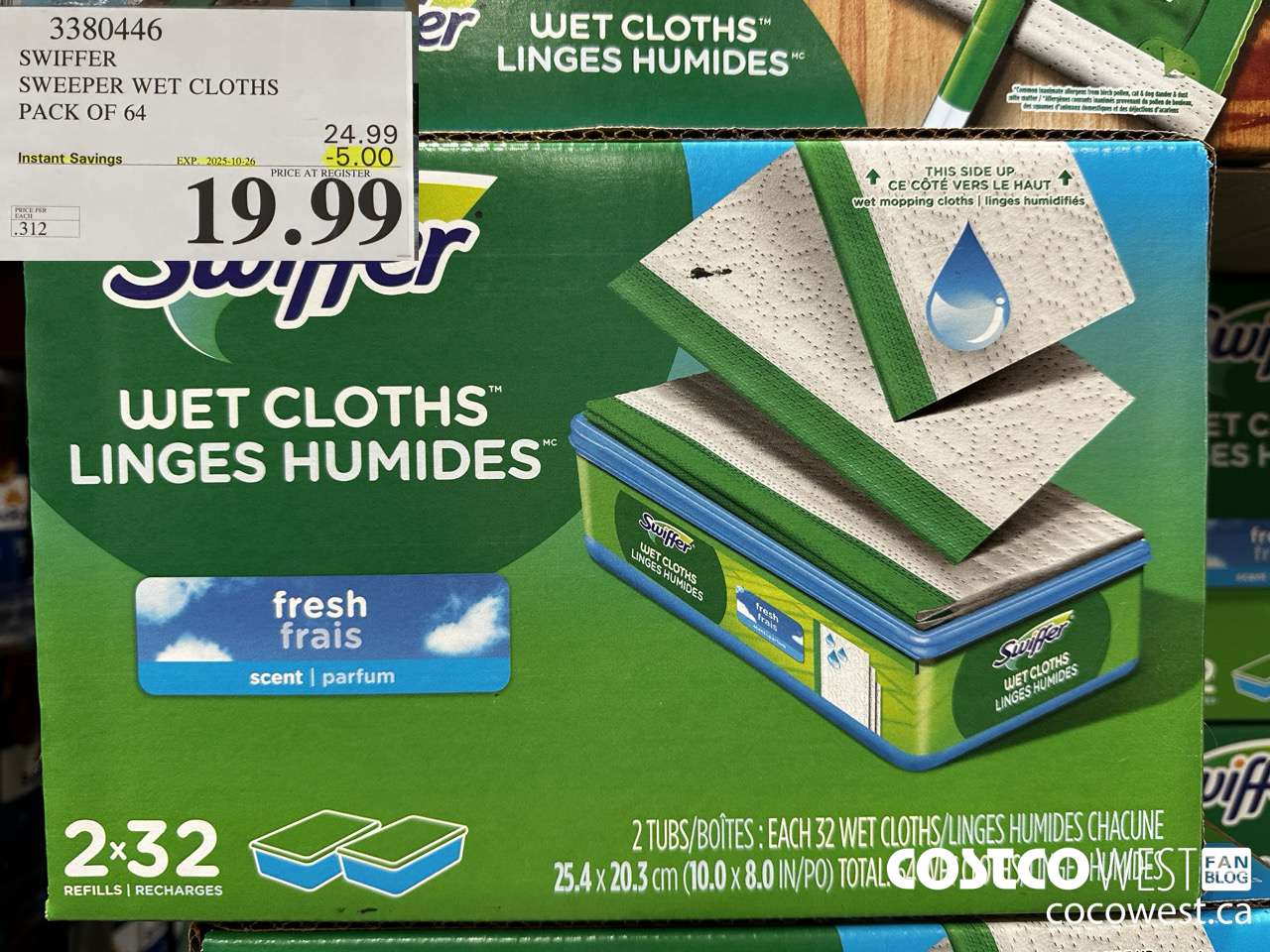 3380446 SWIFFER SWEEPER WET REFILLS PACK OF 64 ($5.00 INSTANT SAVINGS EXPIRES ON 2025-10-26) $19.99