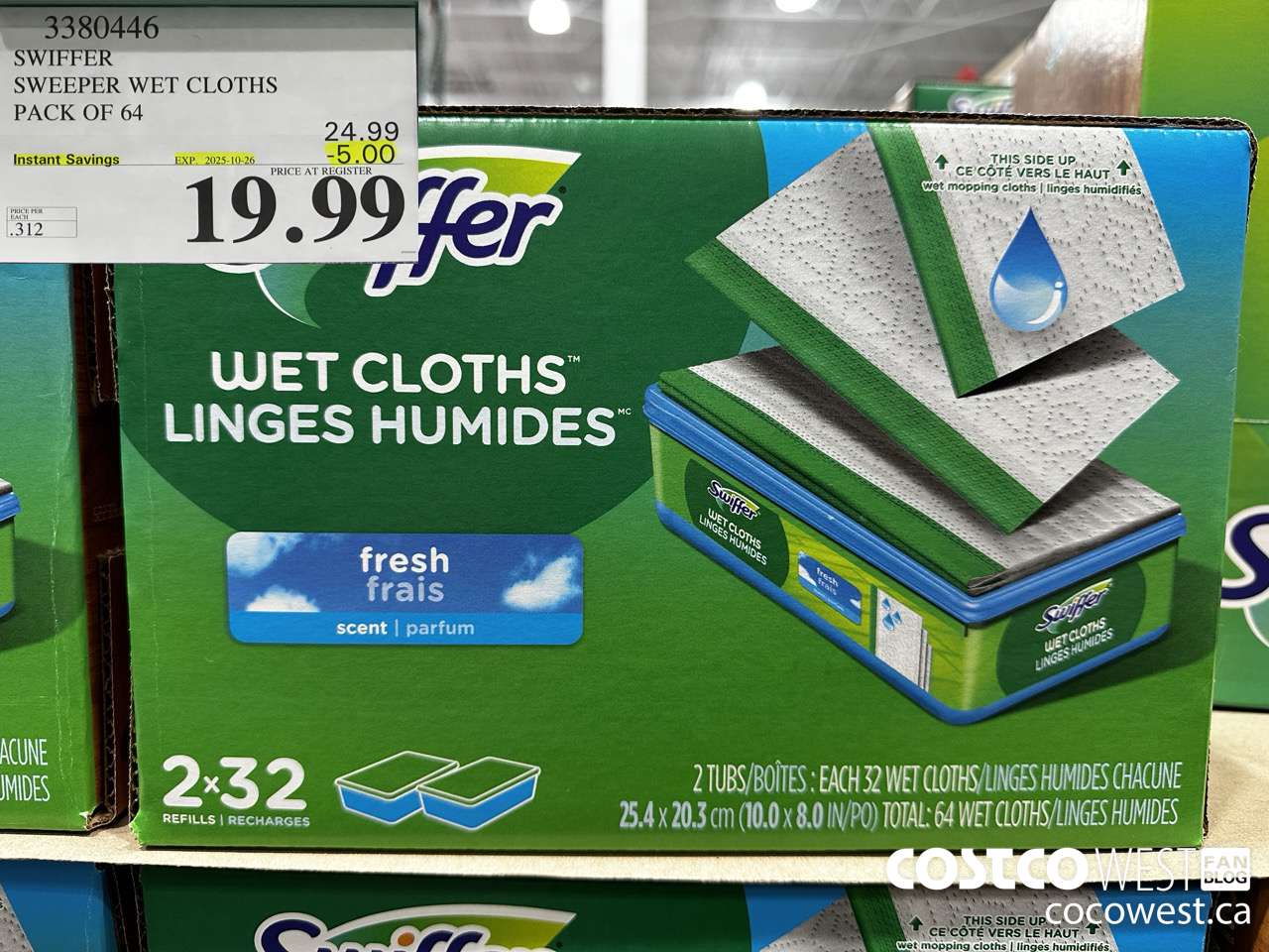 3380446 SWIFFER SWEEPER WET REFILLS PACK OF 64 ($5.00 INSTANT SAVINGS EXPIRES ON 2025-10-26) $19.99