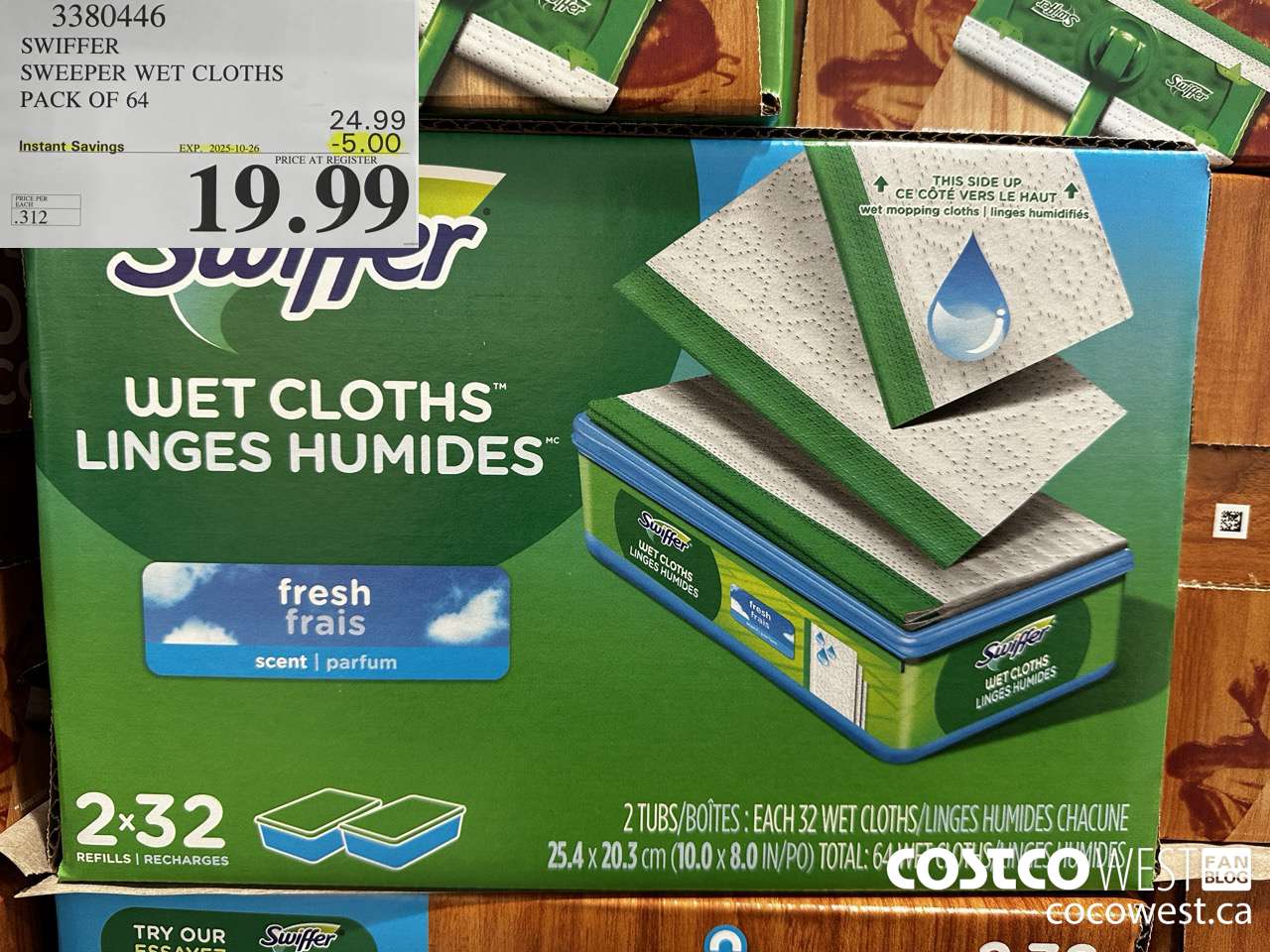 3380446 SWIFFER SWEEPER WET REFILLS PACK OF 64 ($5.00 INSTANT SAVINGS EXPIRES ON 2025-10-26) $19.99