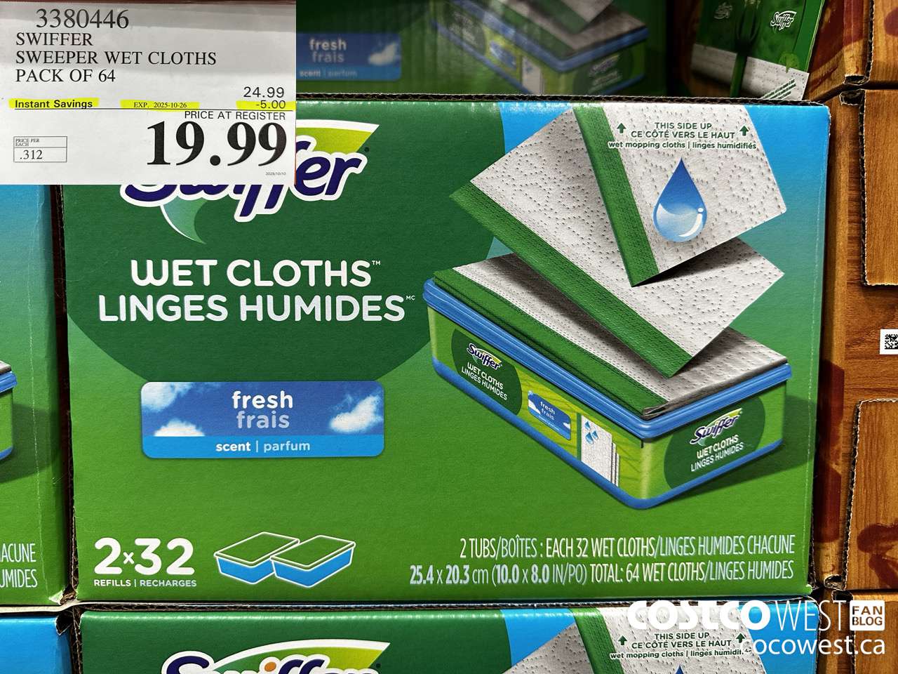 3380446 SWIFFER SWEEPER WET REFILLS PACK OF 64 ($5.00 INSTANT SAVINGS EXPIRES ON 2025-10-26) $19.99