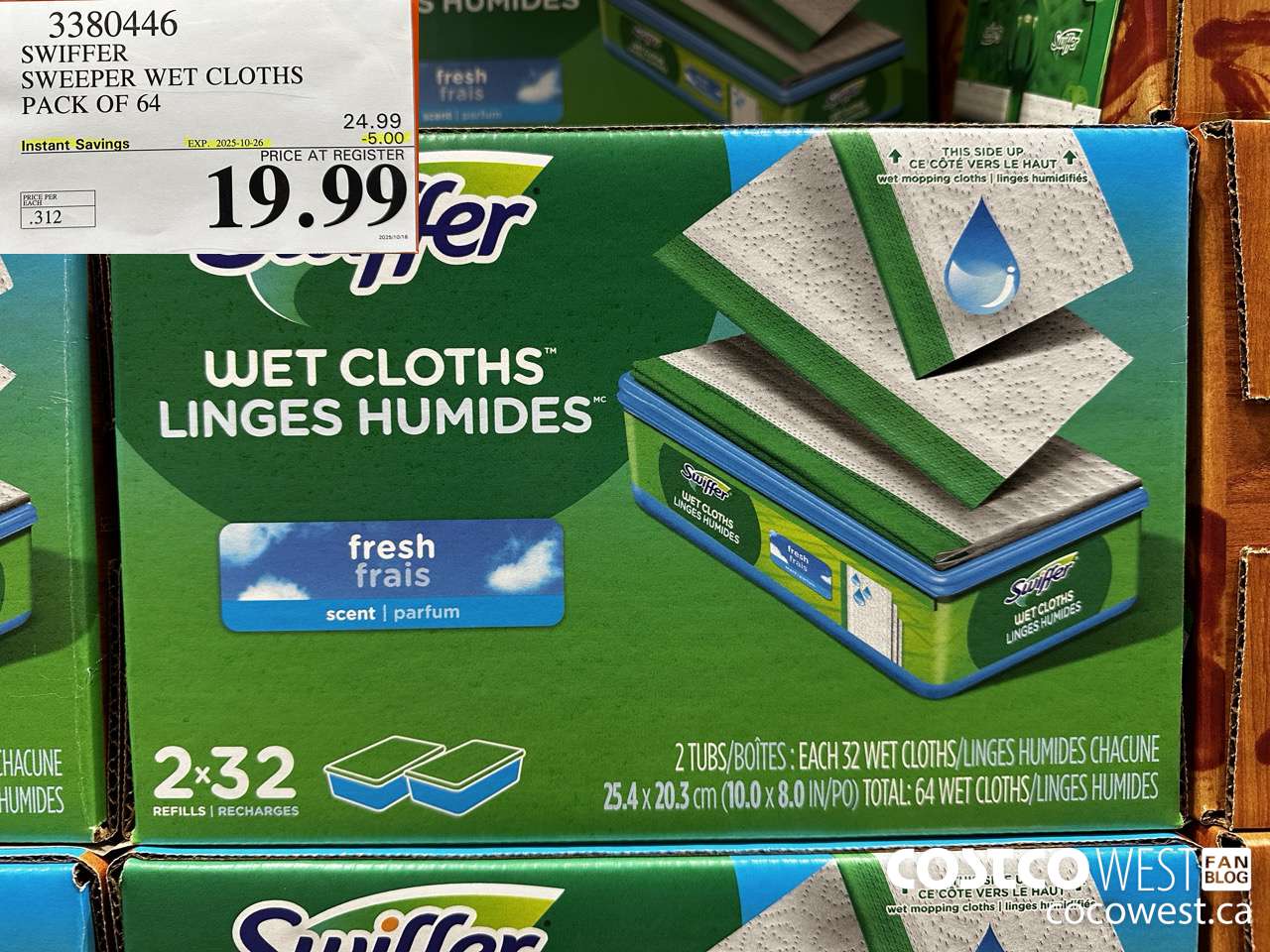 3380446 SWIFFER SWEEPER WET REFILLS PACK OF 64 ($5.00 INSTANT SAVINGS EXPIRES ON 2025-10-26) $19.99