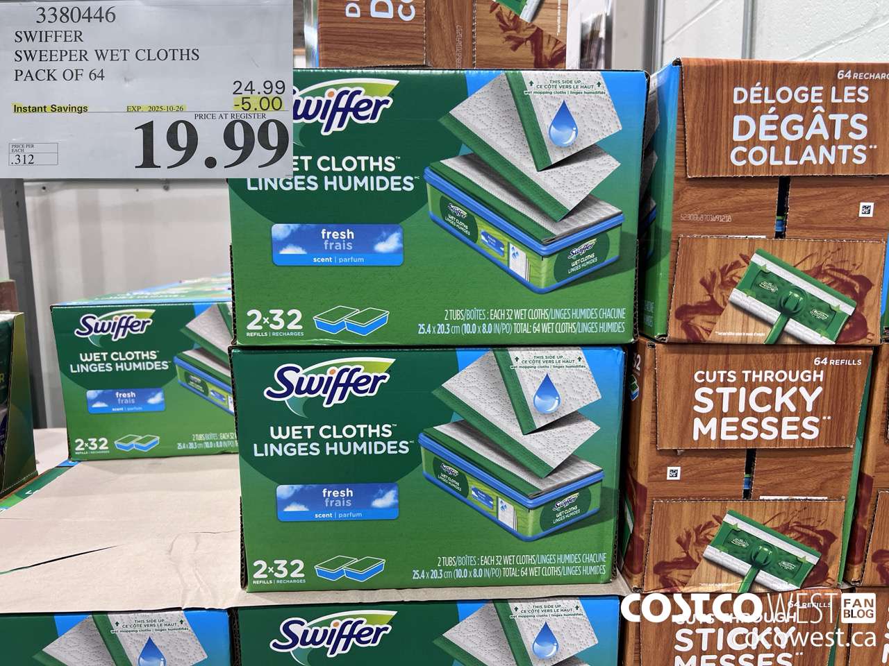 3380446 SWIFFER SWEEPER WET REFILLS PACK OF 64 ($5.00 INSTANT SAVINGS EXPIRES ON 2025-10-26) $19.99