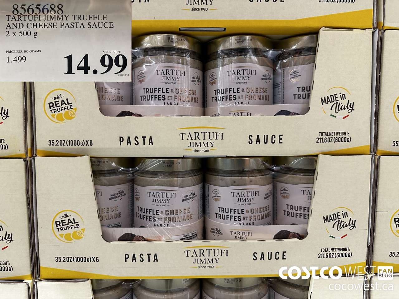 8565688 TARTUFI JIMMY TRUFFLE AND CHEESE PASTA SAUCE 2 X 500G $14.99