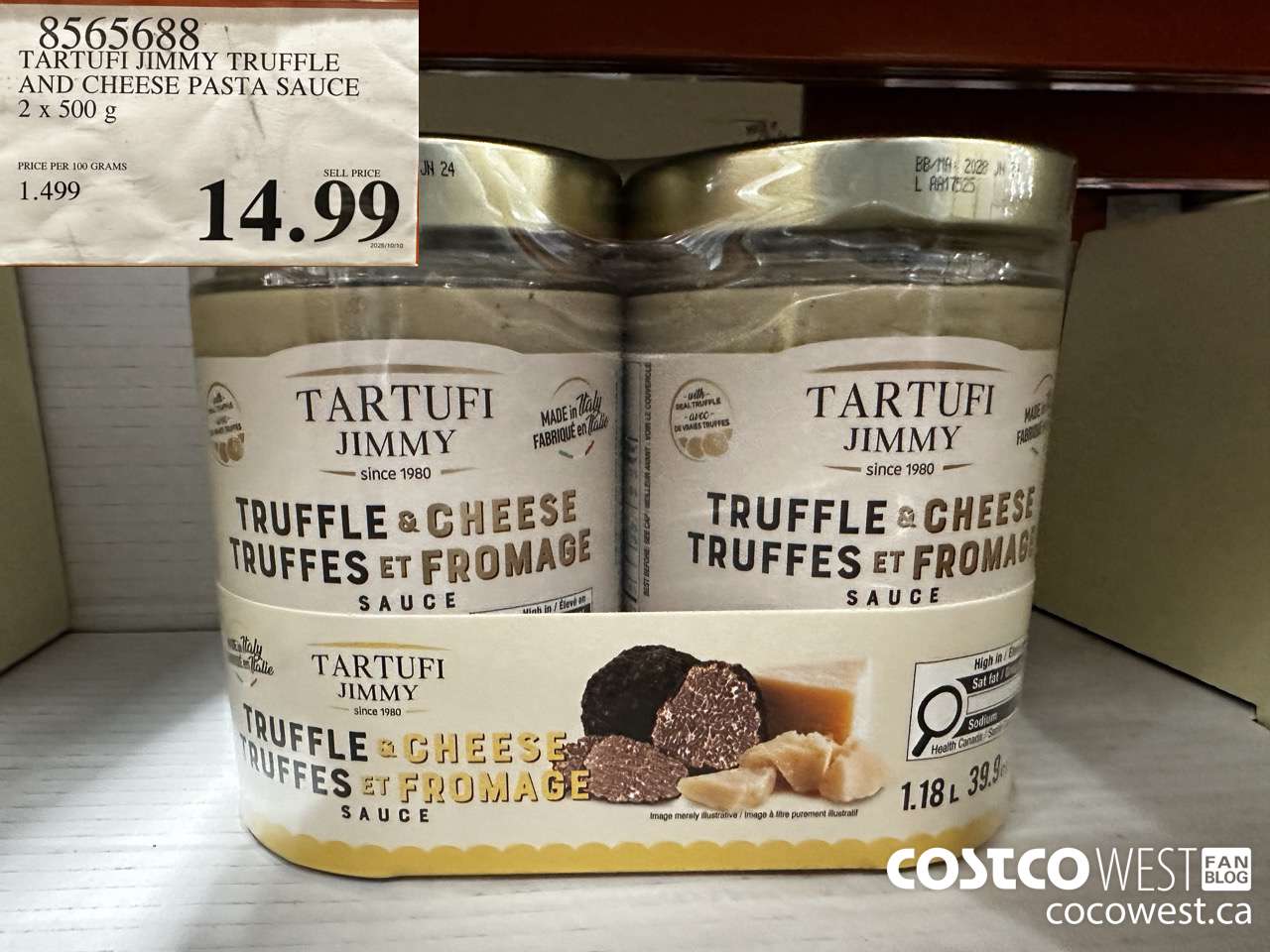 8565688 TARTUFI JIMMY TRUFFLE AND CHEESE PASTA SAUCE 2 X 500G $14.99