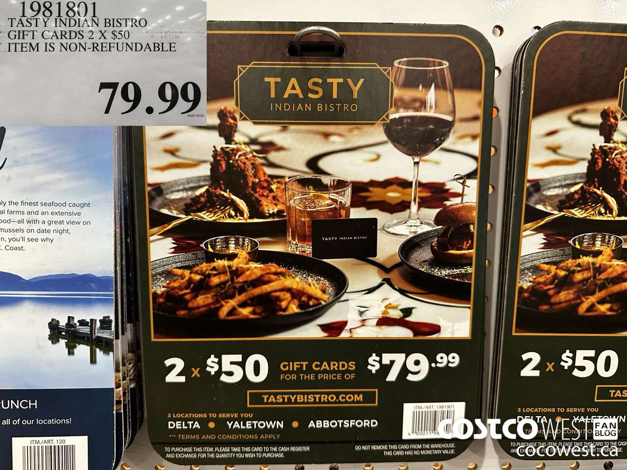 1981801 TASTY INDIAN BISTRO GIFT CARDS 2 X $50 ITEM IS NON-REFUNDABLE $79.99