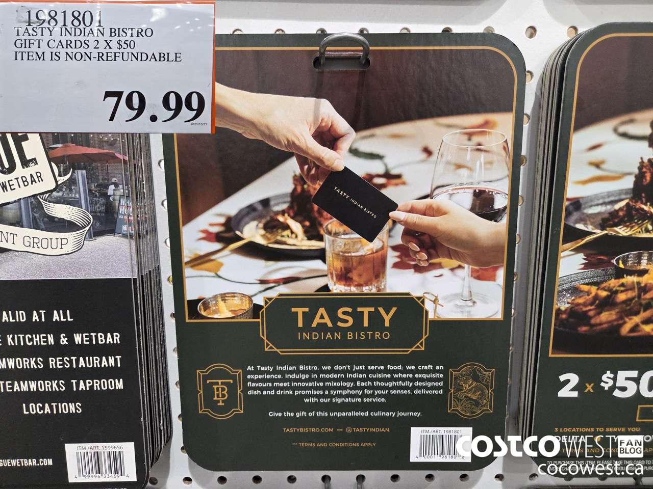 1981801 TASTY INDIAN BISTRO GIFT CARDS 2 X $50 ITEM IS NON-REFUNDABLE $79.99