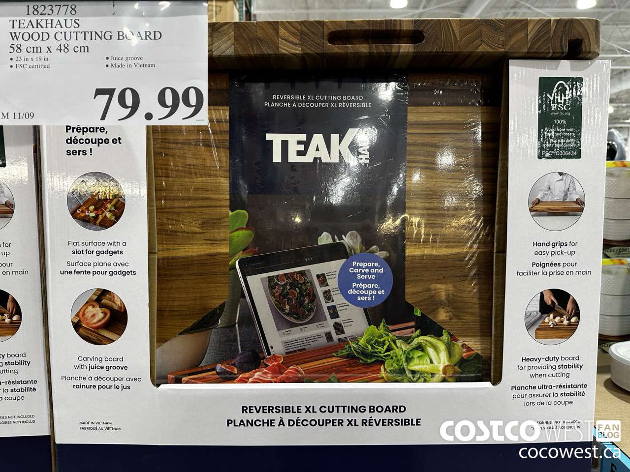 1823778 TEAKHAUS WOOD CUTTING BOARD 58 CM X 48 CM $79.99