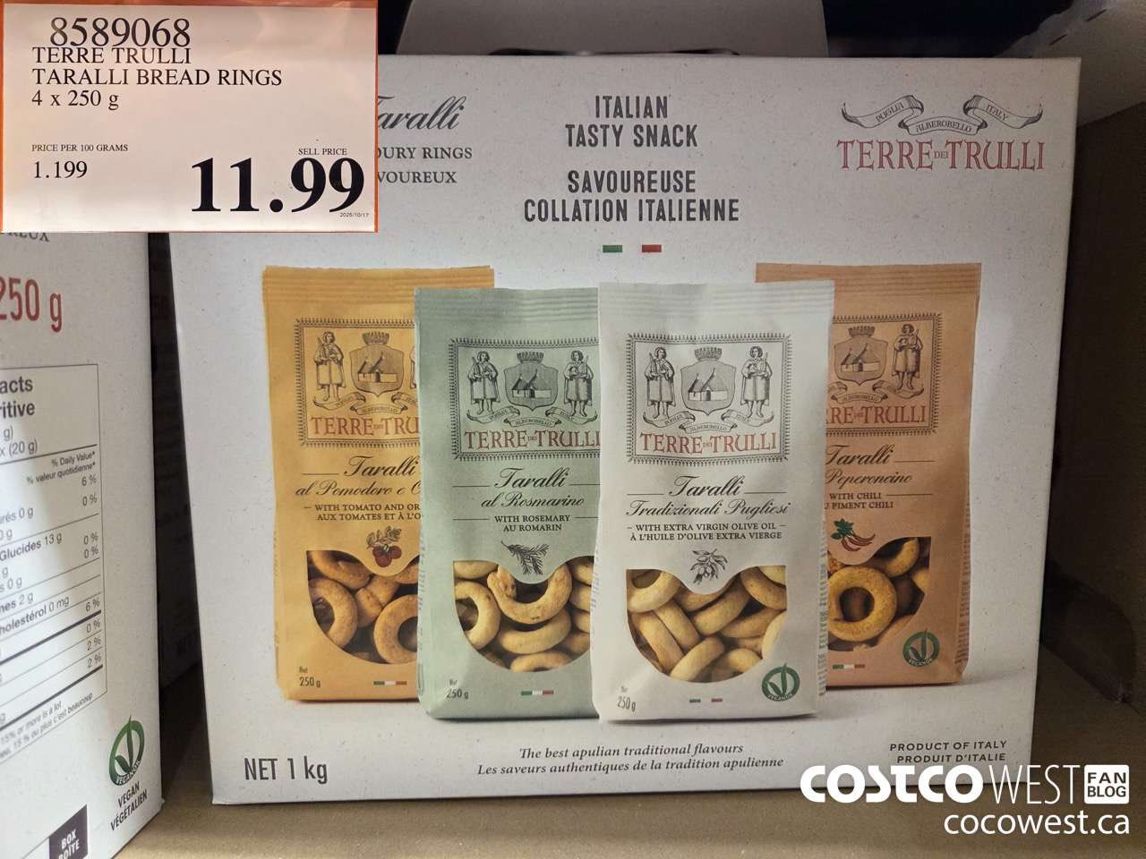 8589068 TERRE TRULLI TARALLI BREAD RINGS 4 X 250G $11.99