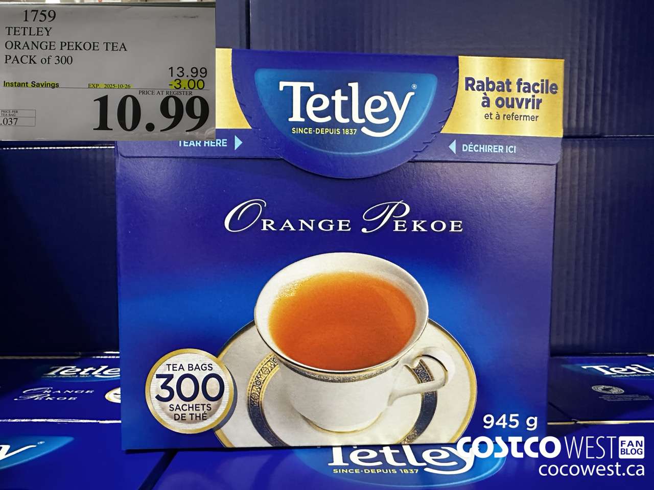 1759 TETLEY ORANGE PEKEO TEA PACK OF 300 ($3.00 INSTANT SAVINGS EXPIRES ON 2025-10-26) $10.99