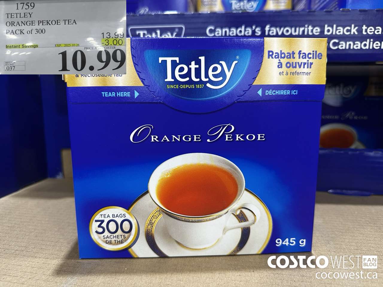 1759 TETLEY ORANGE PEKEO TEA PACK OF 300 ($3.00 INSTANT SAVINGS EXPIRES ON 2025-10-26) $10.99