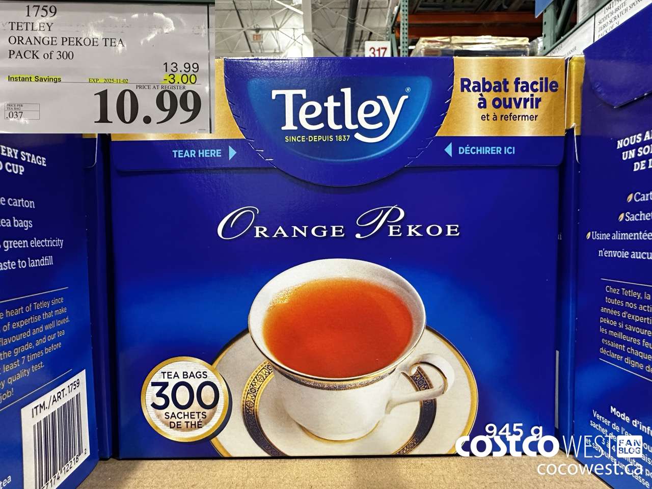 1759 TETLEY ORANGE PEKEO TEA PACK OF 300 ($3.00 INSTANT SAVINGS EXPIRES ON 2025-11-02) $10.99