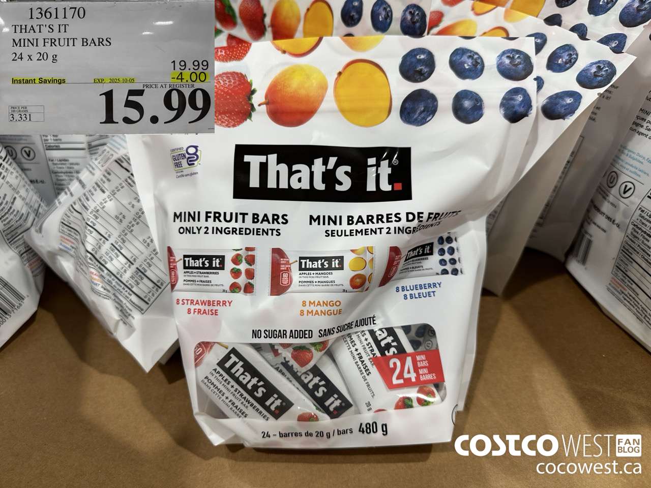 1361170 THAT'S IT MINI FRUIT BARS 24 x 20 g ($4.00 INSTANT SAVINGS EXPIRES ON 2025-10-05) $15.99