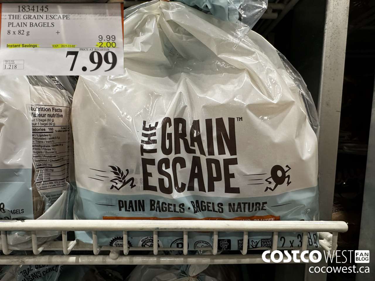 1834145 THE GRAIN ESCAPE PLAIN BAGELS 8 X 82G ($2.00 INSTANT SAVINGS EXPIRES ON 2025-11-02) $7.99
