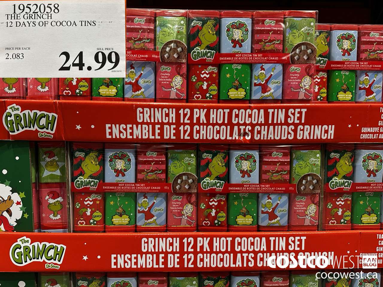 1952058 THE GRINCH 12 DAYS OF COCOA TINS $24.99