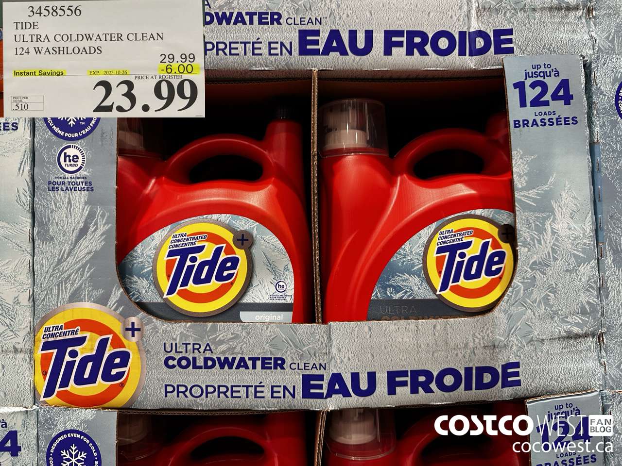 3458556 TIDE LIQUID COLDWATER HE 4.7L 124 WASHLOADS ($6.00 INSTANT SAVINGS EXPIRES ON 2025-10-26) $23.99