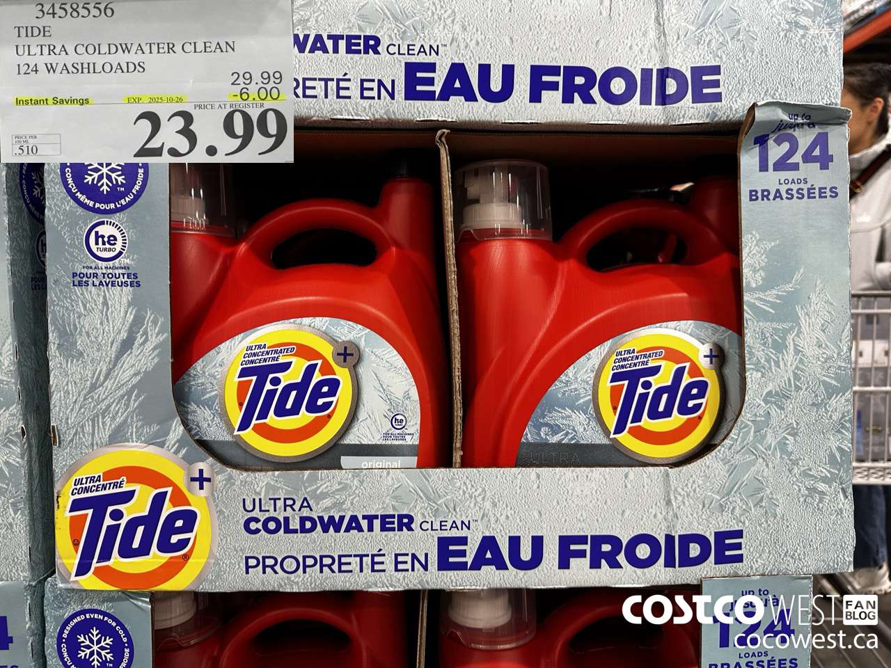 3458556 TIDE LIQUID COLDWATER HE 4.7L 124 WASHLOADS ($6.00 INSTANT SAVINGS EXPIRES ON 2025-10-26) $23.99
