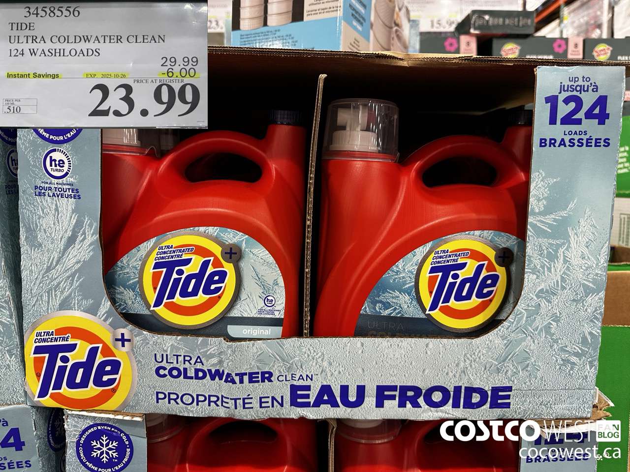 3458556 TIDE LIQUID COLDWATER HE 4.7L 124 WASHLOADS ($6.00 INSTANT SAVINGS EXPIRES ON 2025-10-26) $23.99