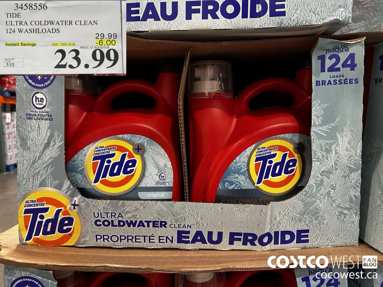 3458556 TIDE LIQUID COLDWATER HE 4.7L 124 WASHLOADS ($6.00 INSTANT SAVINGS EXPIRES ON 2025-10-26) $23.99