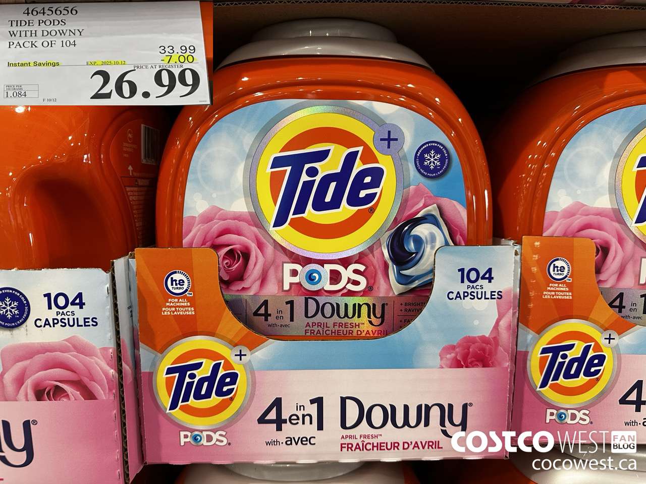 4645656 TIDE PODS WITH DOWNY PACK OF 104 ($7.00 INSTANT SAVINGS EXPIRES ON 2025-10-12) $26.99