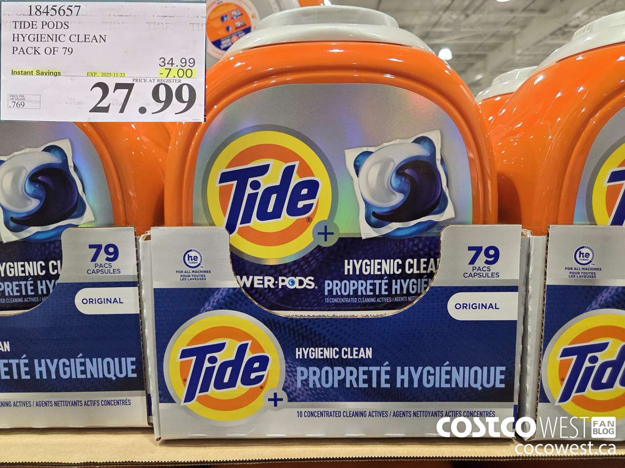 1845657 TIDE POWER PODS HYGIENIC CLEAN PACK OF 79 ($7.00 INSTANT SAVINGS EXPIRES ON 2025-11-23) $27.99