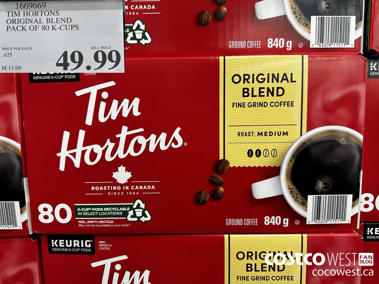 1669669 TIM HORTONS ORIGINAL BLEND K-CUPS 80 COUNT $49.99