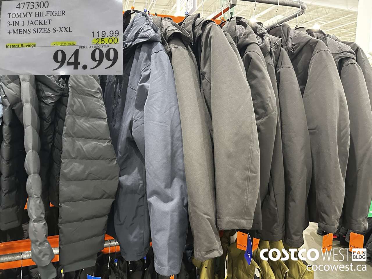 4773300 TOMMY HILFIGER 3-IN-1 JACKET MENS SIZES S-XXL ($25.00 INSTANT SAVINGS EXPIRES ON 2025-10-26) $94.99