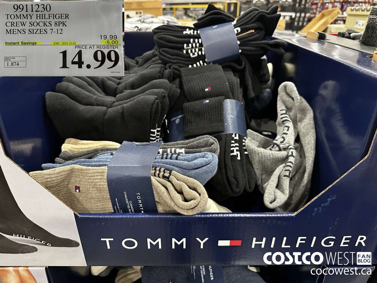 9911230 TOMMY HILFIGER CREW SOCKS 8PK MENS SIZES 7-12  ($5.00 INSTANT SAVINGS EXPIRES ON 2025-10-05) $14.99