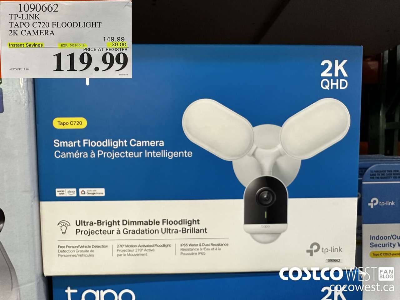 1090662 TP-LINK TAPO C720 FLOODLIGHT 2K CAMERA ($30.00 INSTANT SAVINGS EXPIRES ON 2025-10-19) $119.99