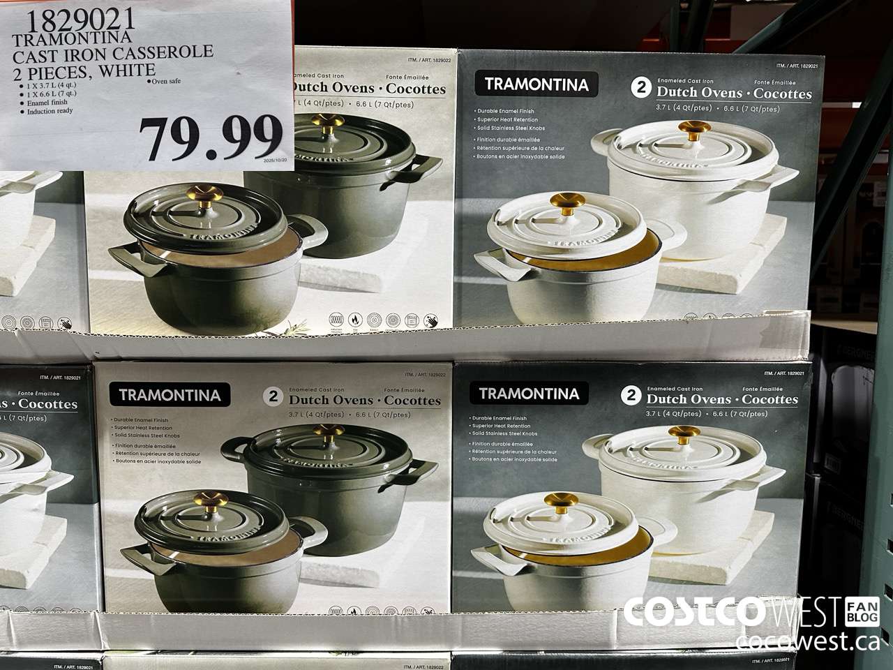 1829021 TRAMONTINA CAST IRON CASSEROLE 2 PIECES, WHITE $79.99