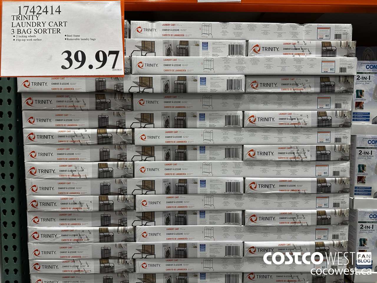 1742414 TRINITY LAUNDRY CART 3 BAG SORTER $39.97