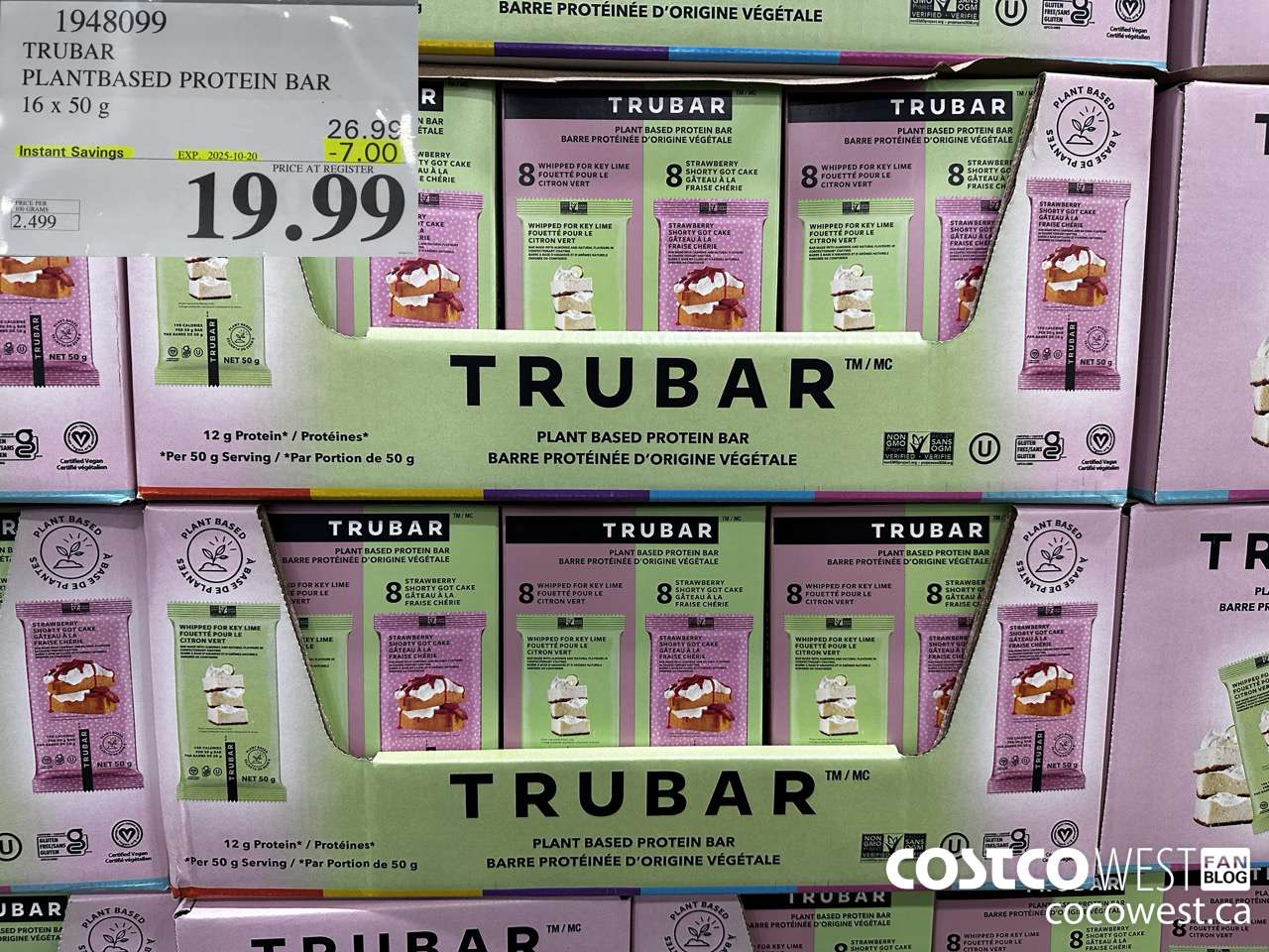 1948099 TRUBAR PLANTBASED PROTEIN BAR 16 X 50G ($7.00 INSTANT SAVINGS EXPIRES ON 2025-10-20) $19.99