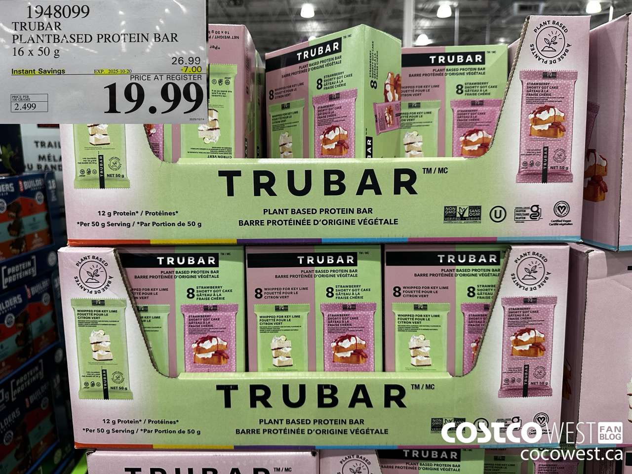 1948099 TRUBAR PLANTBASED PROTEIN BAR 16 X 50G ($7.00 INSTANT SAVINGS EXPIRES ON 2025-10-20) $19.99