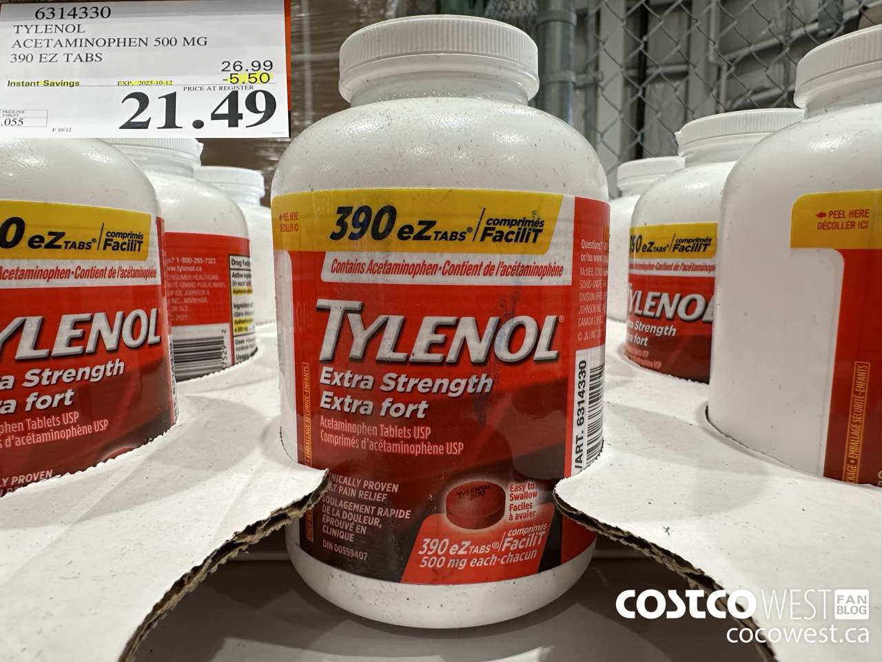 6314330 TYLENOL ACETAMINOPHEN 500MG 390 EZ TABS ($5.50 INSTANT SAVINGS EXPIRES ON 2025-10-12) $21.49