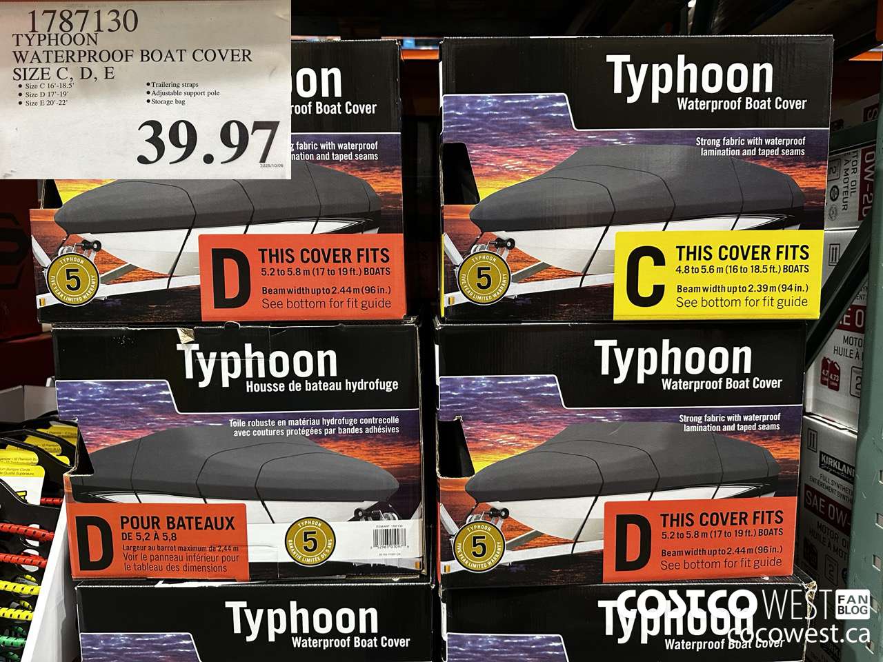 1787130 TYPHOON WATERPROOF BOAT COVER SIZE C, D, E $39.97