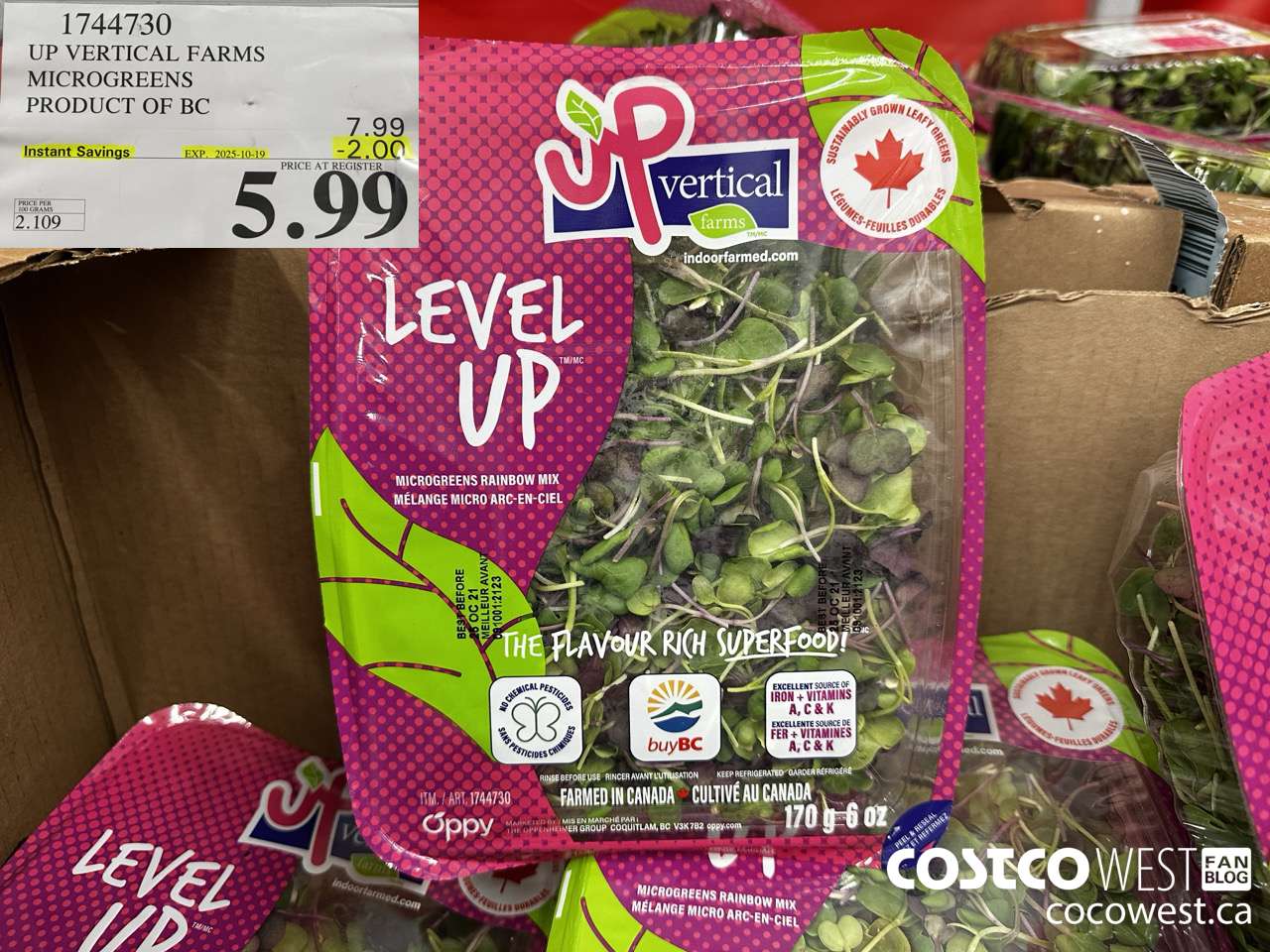 1744730 UP VERTICAL FARMS MICROGREENS PRODUCT OF BC ($2.00 INSTANT SAVINGS EXPIRES ON 2025-10-19) $5.99