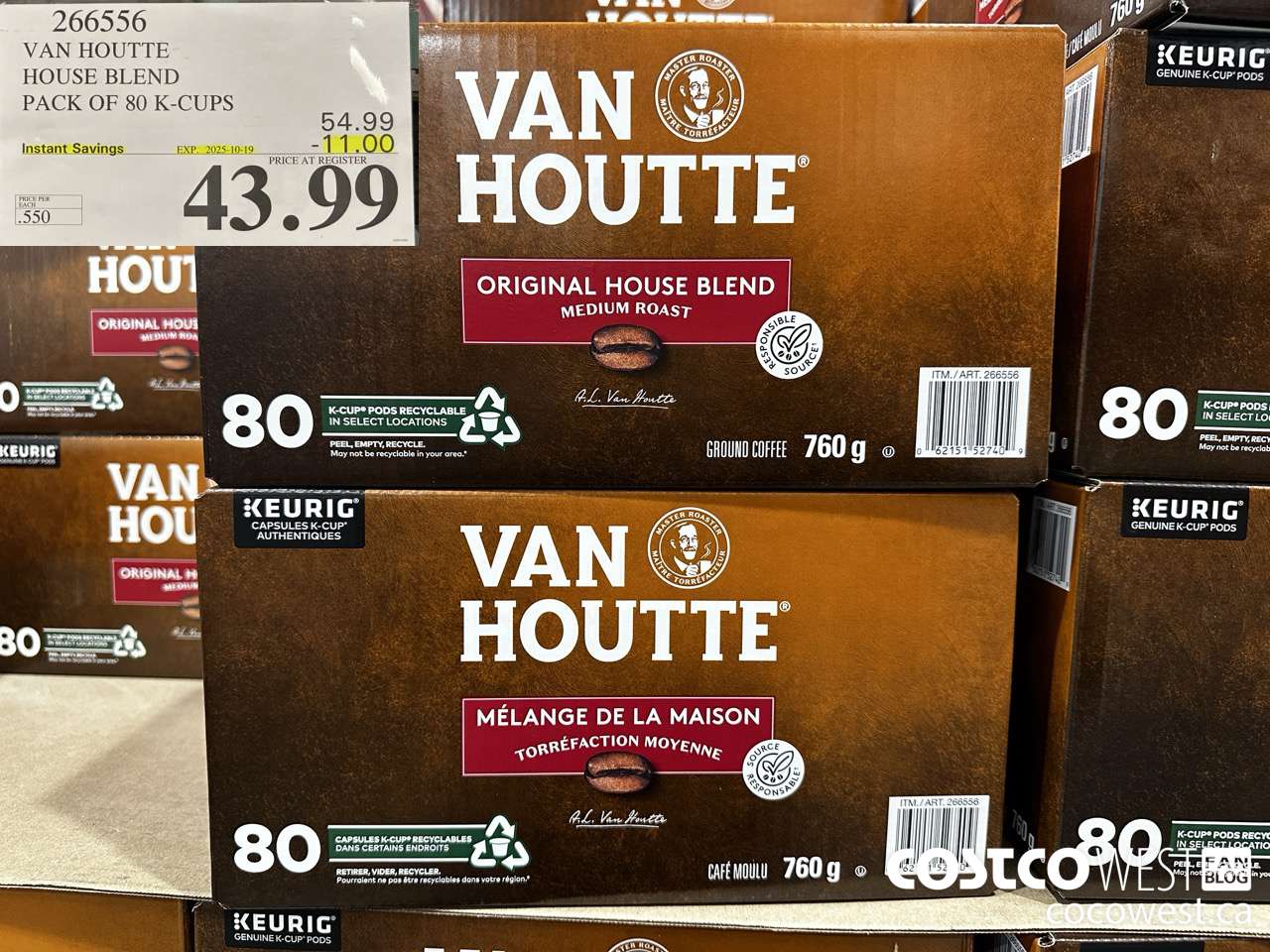 266556 VAN HOUTTE HOUSE BLEND K-CUPS 80 COUNT ($11.00 INSTANT SAVINGS EXPIRES ON 2025-10-19) $43.99