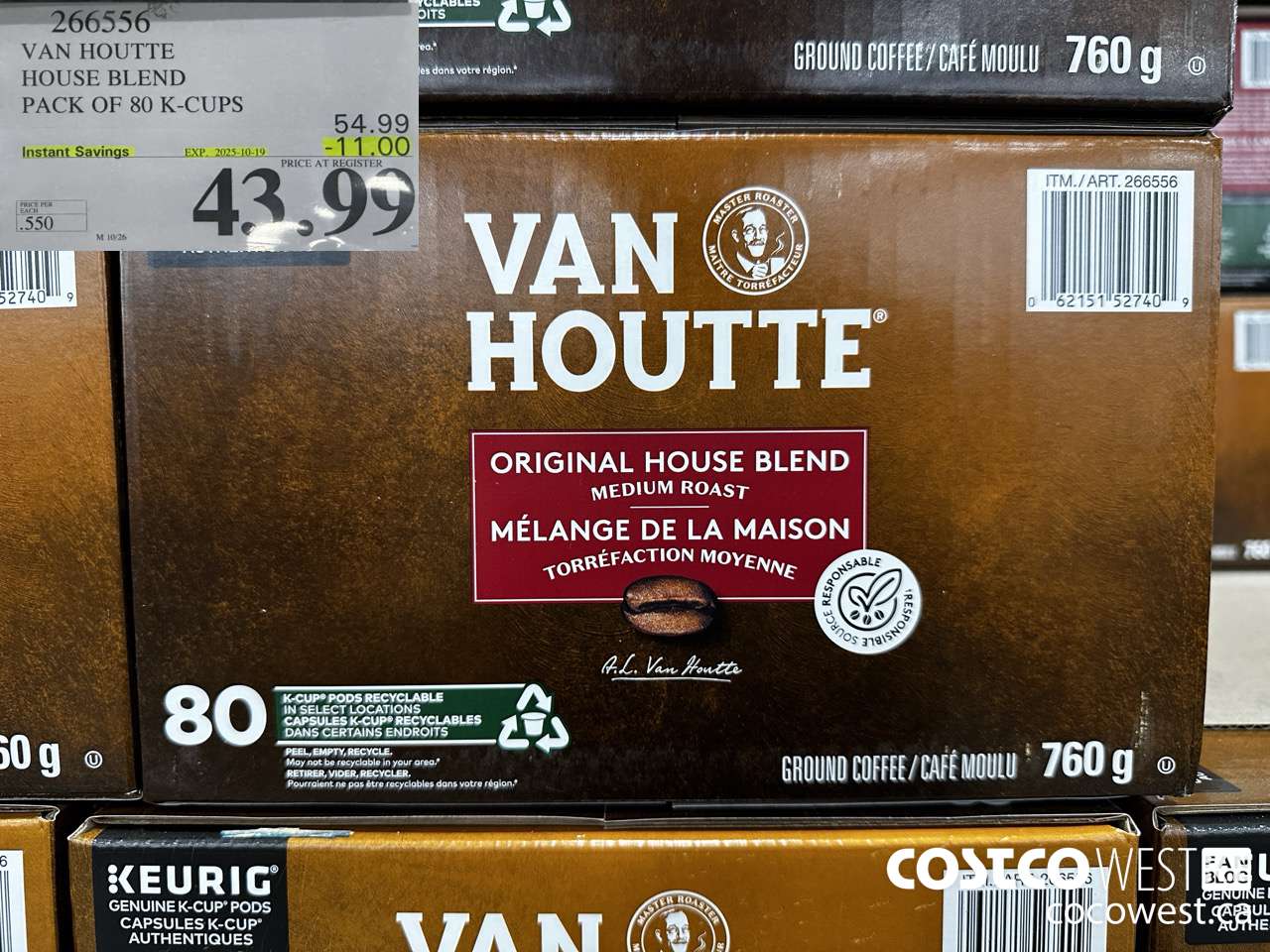 266556 VAN HOUTTE HOUSE BLEND K-CUPS 80 COUNT ($11.00 INSTANT SAVINGS EXPIRES ON 2025-10-19) $43.99
