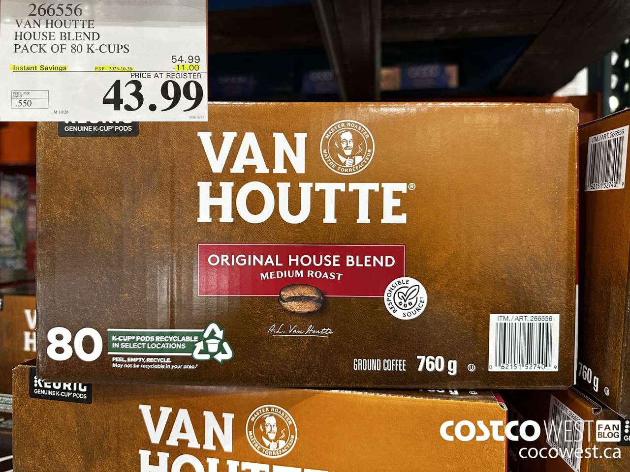 266556 VAN HOUTTE HOUSE BLEND K-CUPS 80 COUNT ($11.00 INSTANT SAVINGS EXPIRES ON 2025-10-26) $43.99