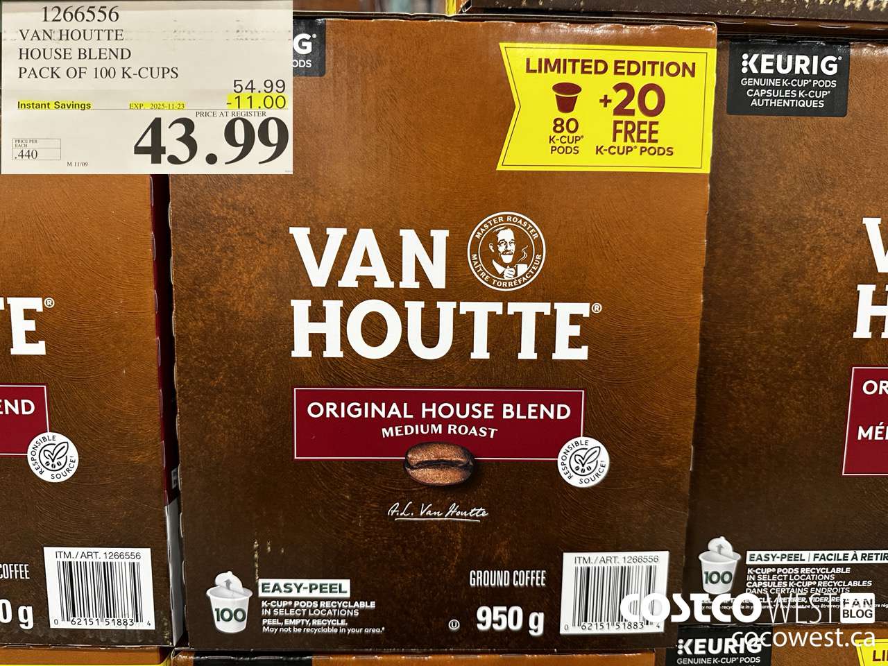 1266556 VAN HOUTTE HOUSE BLEND PACK OF 100 K-CUPS ($11.00 INSTANT SAVINGS EXPIRES ON 2025-11-23) $43.99