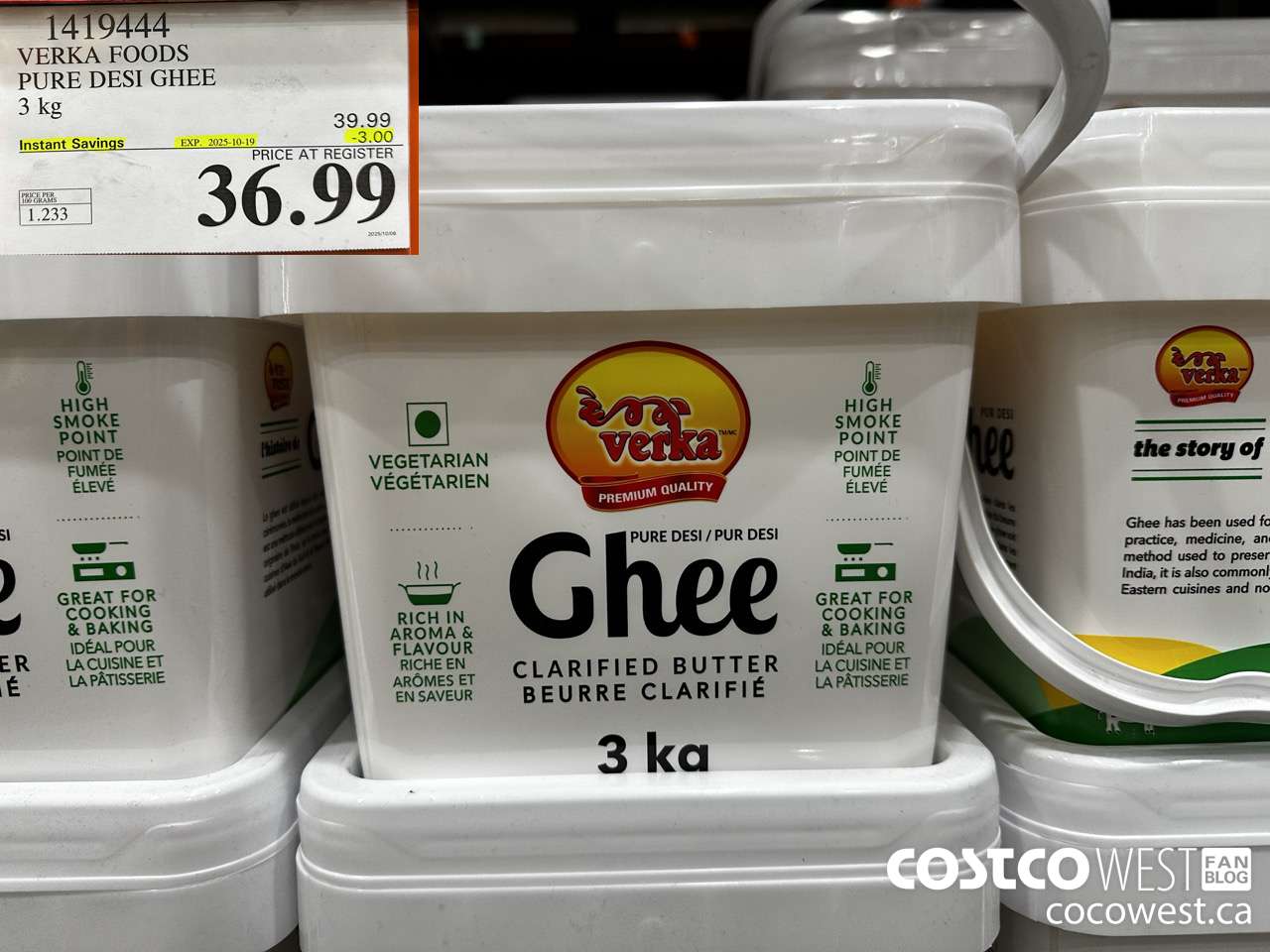 1419444 VERKA FOODS PURE DESI GHEE 3 kg ($3.00 INSTANT SAVINGS EXPIRES ON 2025-10-19) $36.99